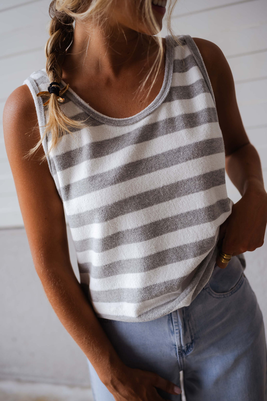Top Hélé - gris et blanc